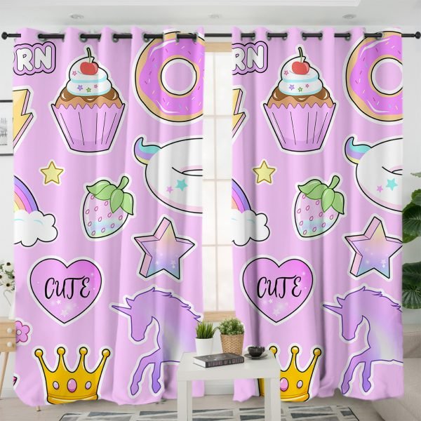 Unicorn Icons Curtains For Living Room