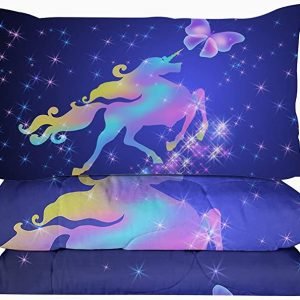4 Pieces Bling Rainbow Unicorn Comforter Set