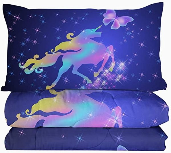 4 Pieces Bling Rainbow Unicorn Comforter Set