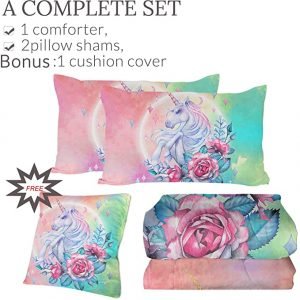 4 Pieces Rose Unicorn Comforter Set