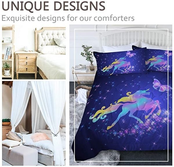 4 Pieces Bling Rainbow Unicorn Comforter Set