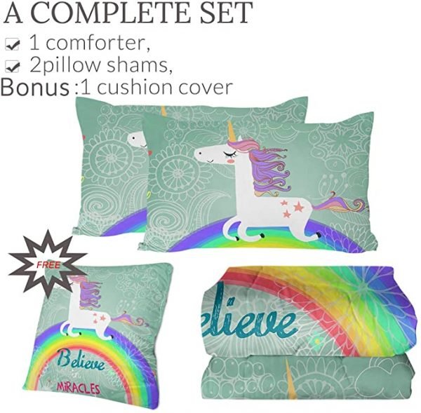 4 Pieces Miracle Unicorn Comforter Set