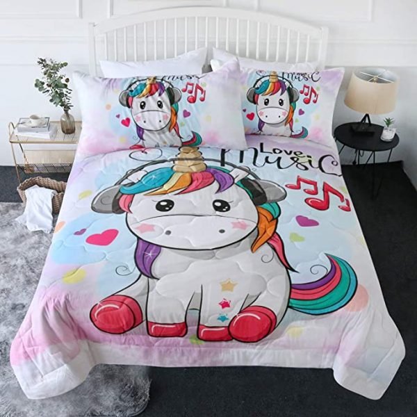 4 Pieces Kid Unicorn Comforter Set