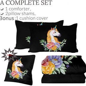 4 Pieces Floral Unicorn Comforter Set