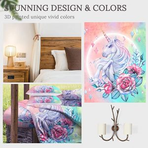 4 Pieces Rose Unicorn Comforter Set