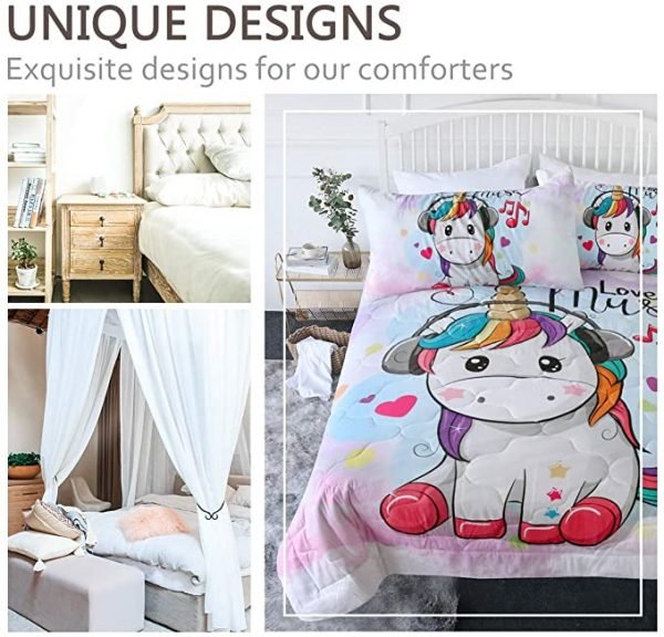 4 Pieces Kid Unicorn Comforter Set