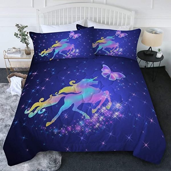 4 Pieces Bling Rainbow Unicorn Comforter Set