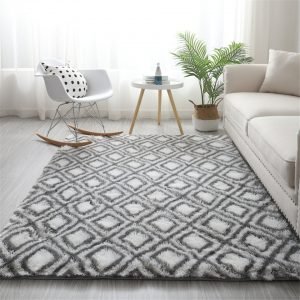 Nordic Gray White Geometric Fluffy Faux Fur Rugs