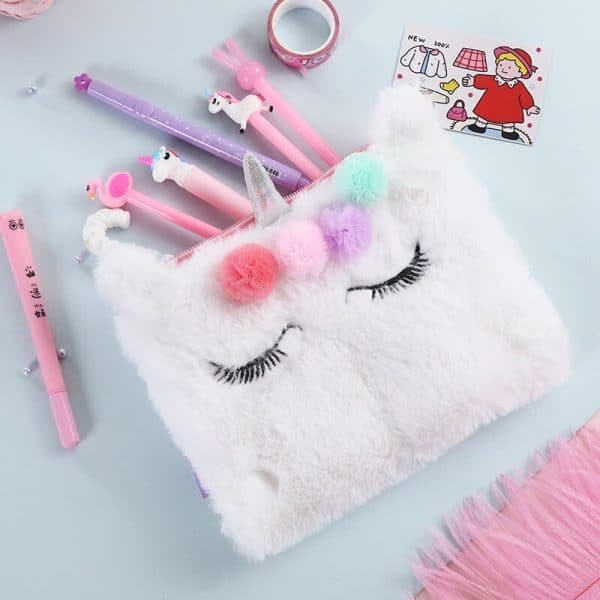 Cute Gift For Girls – Fluffy Unicorn Pencil Case Cosmetic Bag