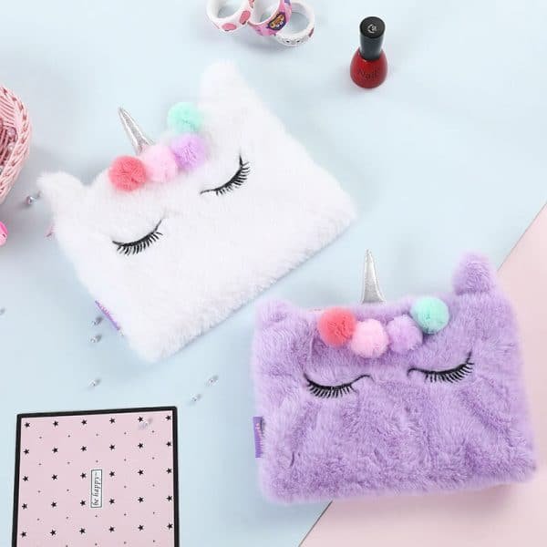 Cute Gift For Girls – Fluffy Unicorn Pencil Case Cosmetic Bag