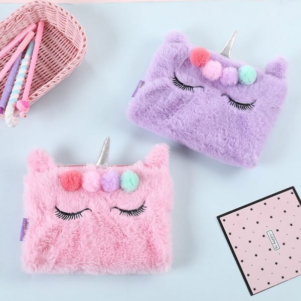 Cute Gift For Girls – Fluffy Unicorn Pencil Case Cosmetic Bag