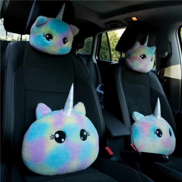Rainbow Tie-dye Unicorn Car Headrest & Seat Belt Fluffy Pillow