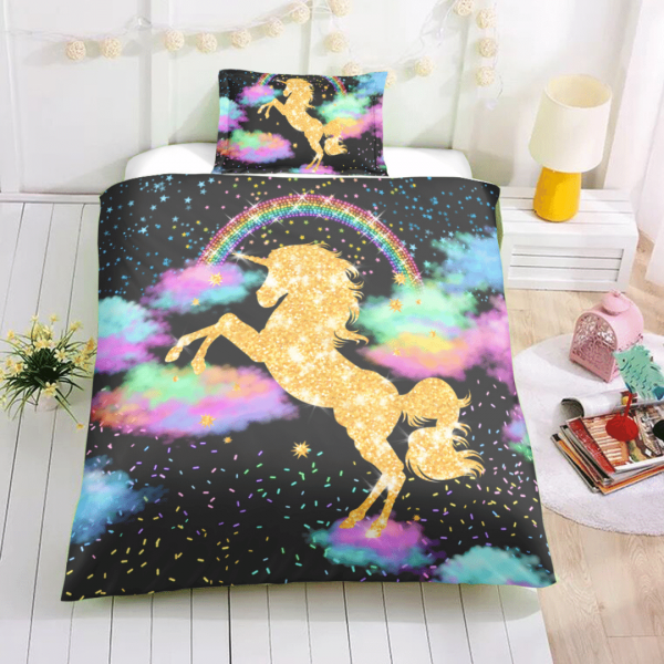 Sparkling Golden Unicorn Bedding Set