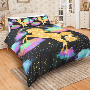 Sparkling Golden Unicorn Bedding Set