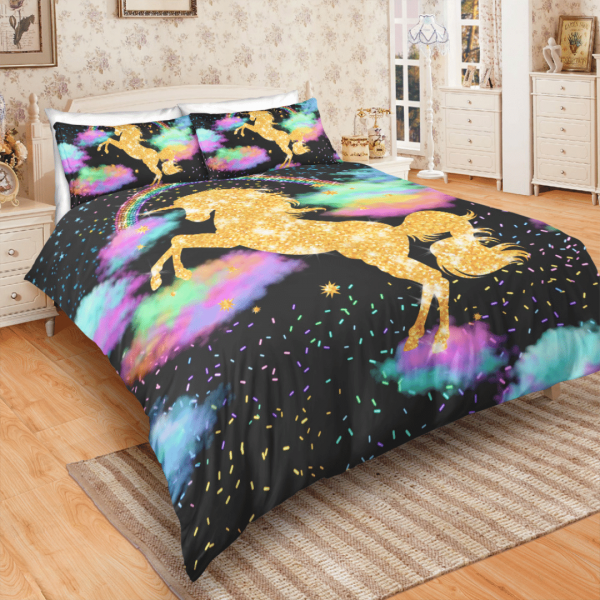 Sparkling Golden Unicorn Bedding Set