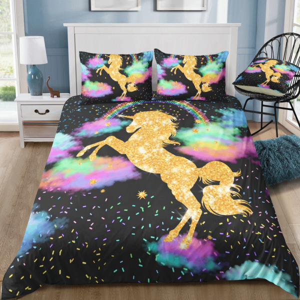 Sparkling Golden Unicorn Bedding Set