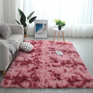 Wine Red Fluffy Faux Fur Luxury Rug