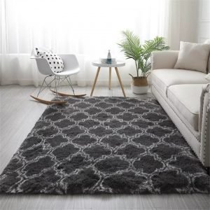 Nordic Gray White Geometric Fluffy Faux Fur Rugs