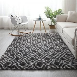 Nordic Gray White Geometric Fluffy Faux Fur Rugs