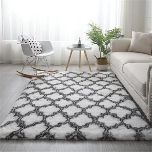 Nordic Gray White Geometric Fluffy Faux Fur Rugs