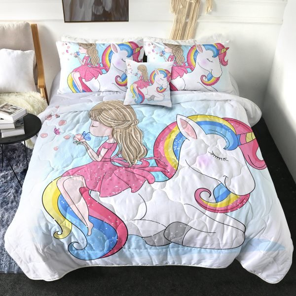 4 Pieces Baby Girl Magical Unicorn Comforter Set
