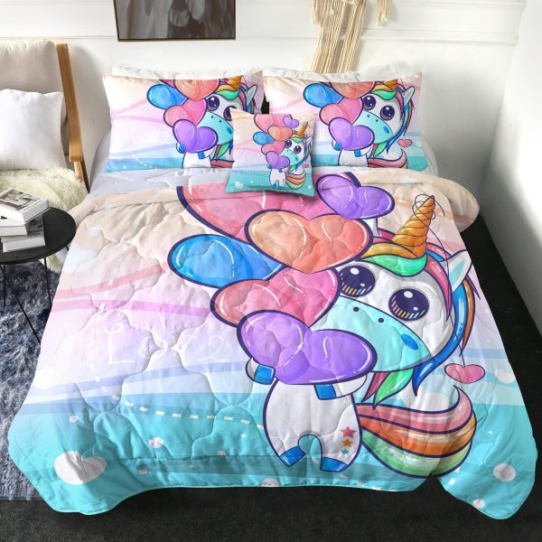 4 Pieces Balloon Heart Unicorn Comforter Set