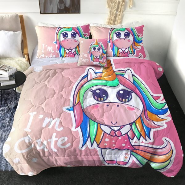 4 Pieces Cute Unicorn Themed Comforter Set