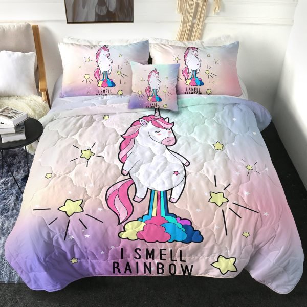 4 Pieces Funny Rainbow Unicorn Themed Comforter Set