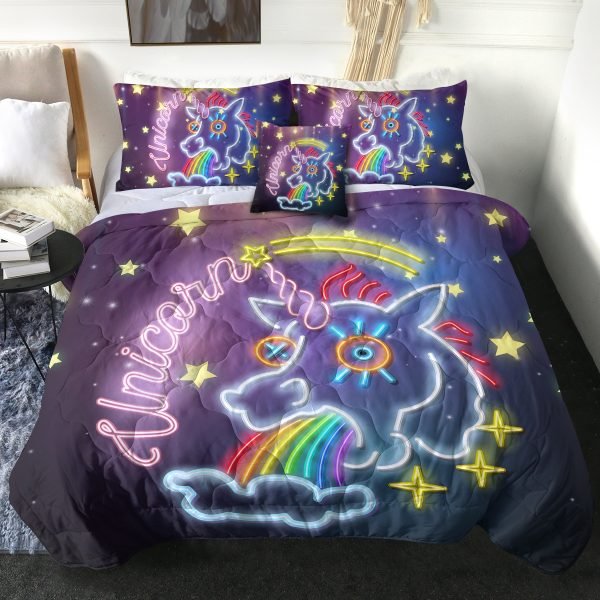 4 Pieces Funny Rainbow Unicorn Themed Comforter Set (Copy)