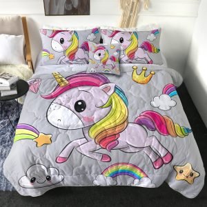 4 Pieces Gray Emoji Unicorn Comforter Set (Copy)