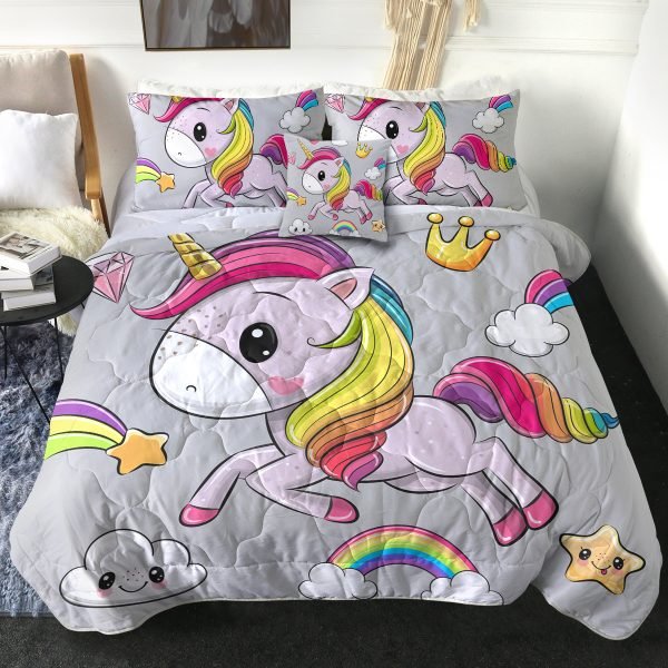 4 Pieces Gray Emoji Unicorn Comforter Set (Copy)