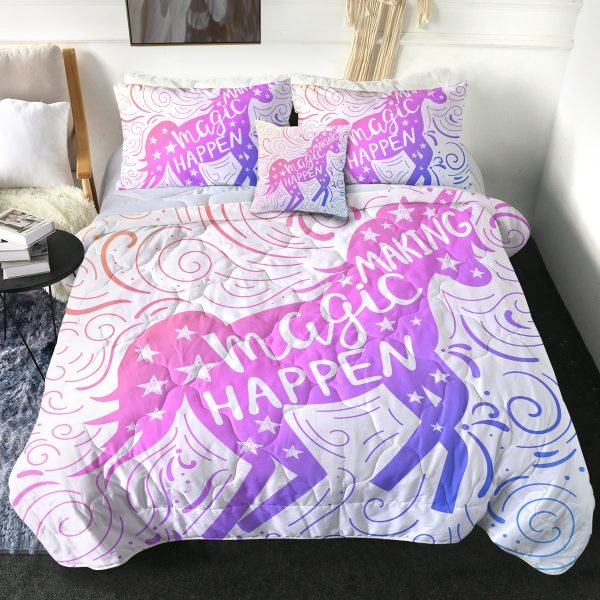 4 Pieces Magic Unicorn Themed Comforter Set