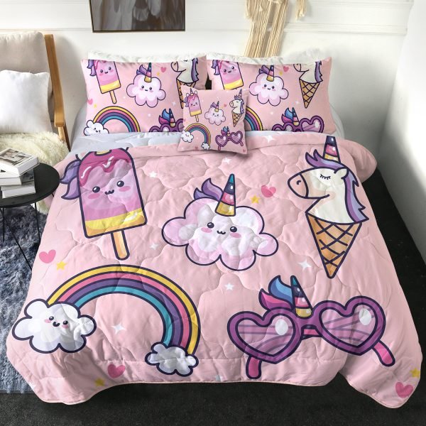 4 Pieces Pink Funny Unicorn Comforter Set (Copy)