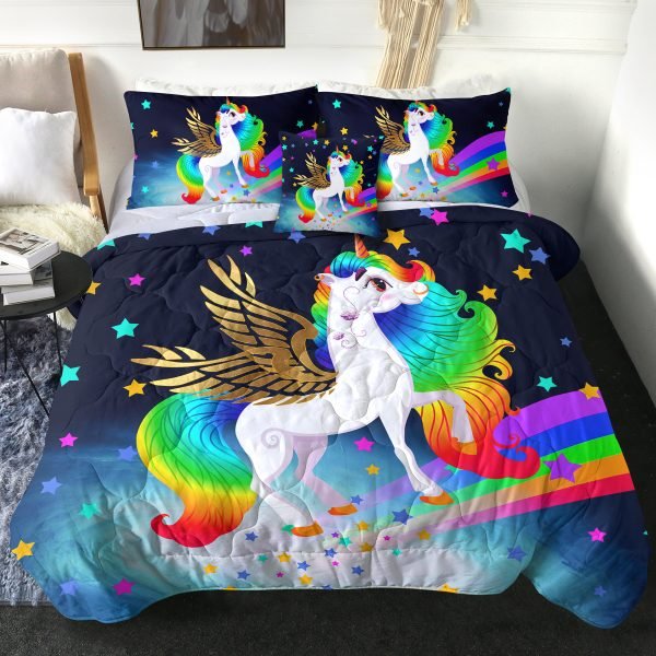 4 Pieces Rainbow Winged Unicorn Comforter Set