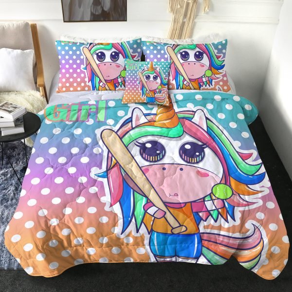 4 Pieces Sporty Themed Unicorn Comforter Set