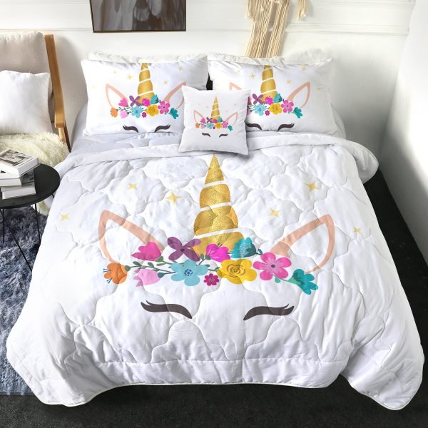 4 Pieces Unicorn Face Comforter Set