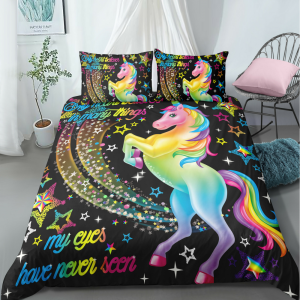 Kid Girl Sparkling Bedding Set – Star Rainbow Bed Sets For Girls