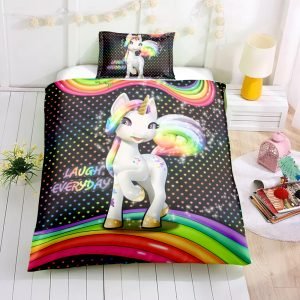 Rainbow Kids Bedding Set For Baby Girl – Colorful Dotted Comforter Cover Sets For Girls