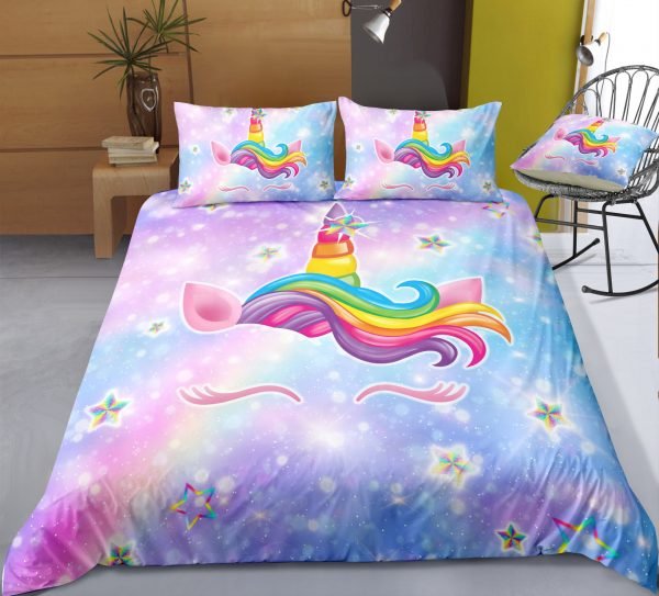 Turquoise Blue Pink and Purple Girl Bedding Set – Galaxy Star Comforter Cover Sets for Teen Girls