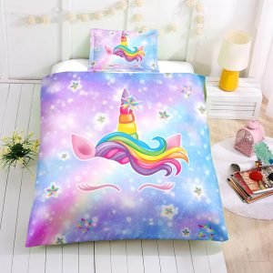 Turquoise Blue Pink and Purple Girl Bedding Set – Galaxy Star Comforter Cover Sets for Teen Girls