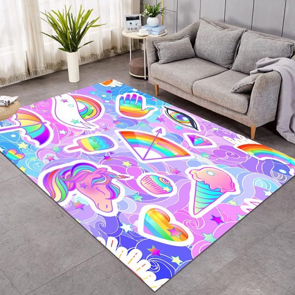 Neon Ice Cream Unicorn Themed Large Rug
