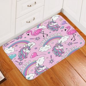 Pink Cute Unicorn Emoji Floor Mat
