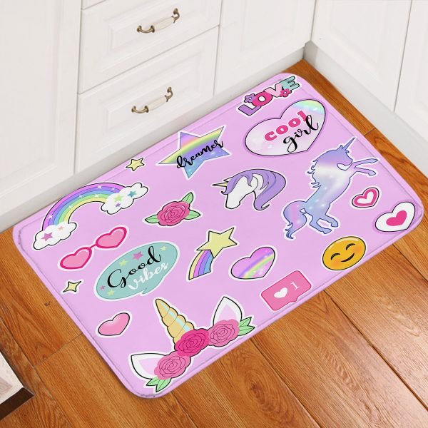 Pink Cute Unicorn Emoji Floor Mat