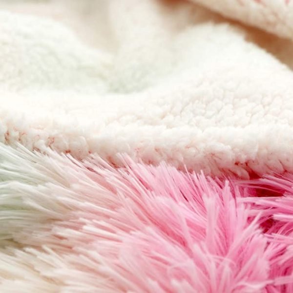 Rainbow Fleece Long Shaggy Decorative Throw Blanket for Bed Sofa Couch Soft Pink Bed Cover Sherpa Fuzzy Blankets and Plush Throws for Kids Adults Teens Girls Women