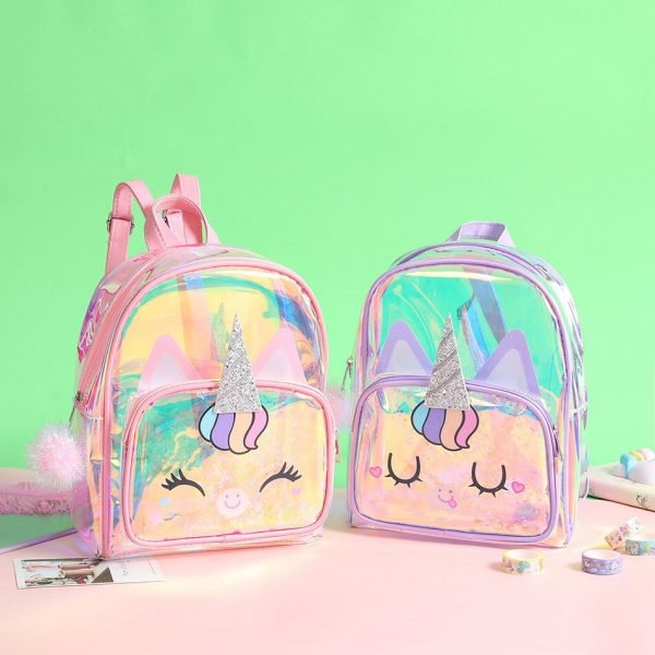 Unicorn Transparent Backpack Cartoon Tpu Children's Laser Colorful Backpacks Girls Spring Outing School Bag Kids Bags