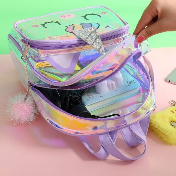 Unicorn Transparent Backpack Cartoon Tpu Children's Laser Colorful Backpacks Girls Spring Outing School Bag Kids Bags - Image 4